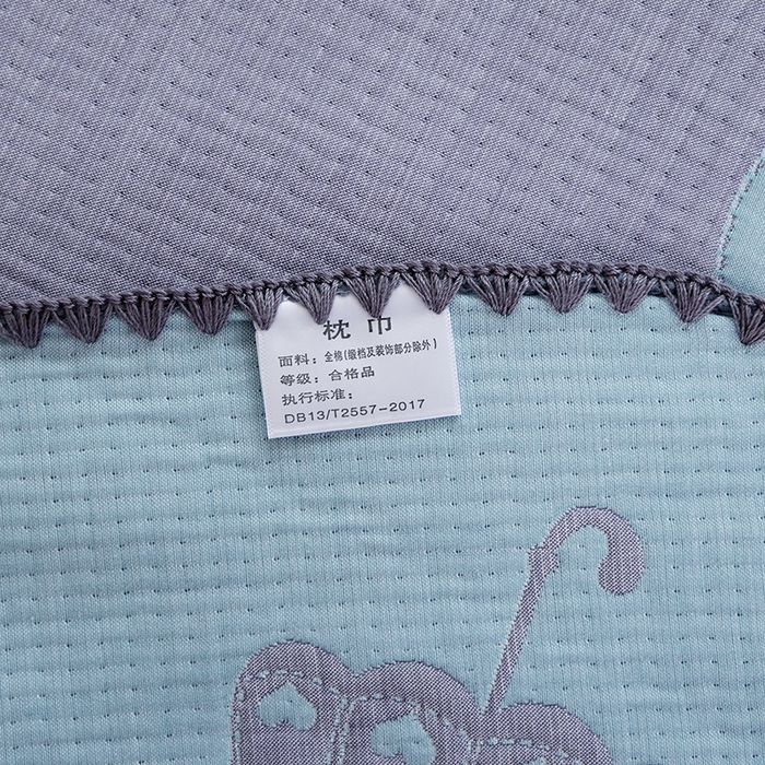 91家纺网 家纺一手货源 找家纺 朴尔毛巾被2024年新品柔绵绵风贝壳针复合工艺六层纱布枕巾 晨雨-蓝枕巾52*78cm