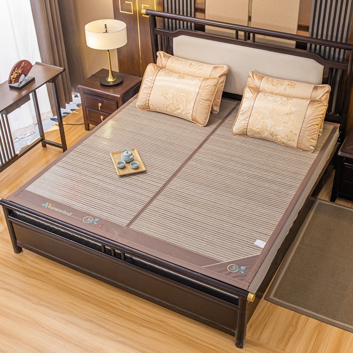 91家纺网 家纺一手货源 找家纺 新月家纺（锦威郎） 2024新款夏季竹席冰藤折叠双面席子 爱情魔方