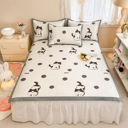 91家纺网 家纺一手货源 找家纺 （总）懒猫家纺 2024新款600D数码印花冰藤凉席-床单款