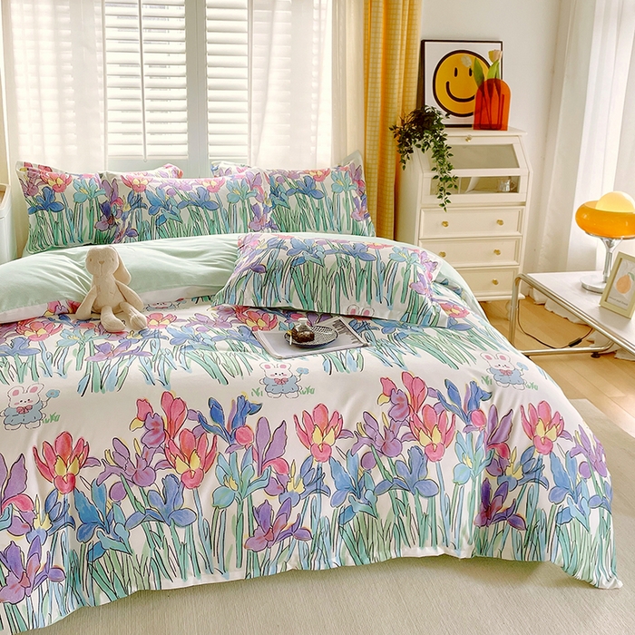 91家纺网 家纺一手货源 找家纺 美宜家 2025新款植物羊绒加厚斜纹磨毛单被套 花丛小兔