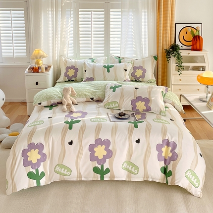 美宜家  2025新款植物羊绒加厚斜纹磨毛单被套四件套 春意阑珊