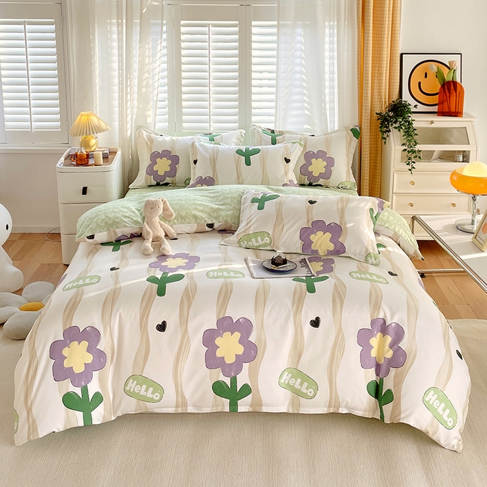 91家纺网 家纺一手货源 找家纺 美宜家  2025新款植物羊绒加厚斜纹磨毛单被套四件套 春意阑珊