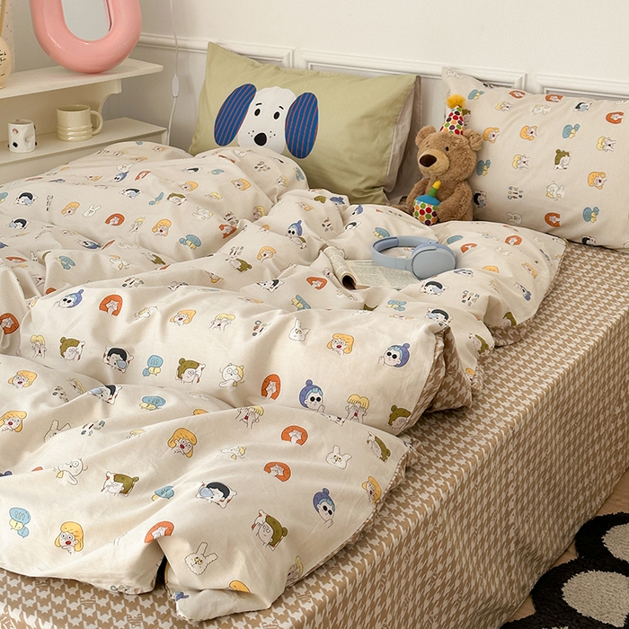 91家纺网 家纺一手货源 找家纺 昔可家纺 2024新款创意枕套全棉波点印花四件套 小小表情包