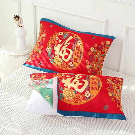 91家纺网 家纺一手货源 找家纺 （总）朴尔毛巾被 2024年全棉加厚八层纱布喜庆民族风婚庆系列枕巾