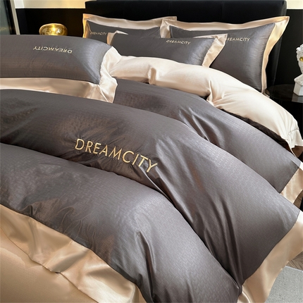 古吉梦 2024新款水洗真丝提花四件套--迪梦  高级灰+奶茶