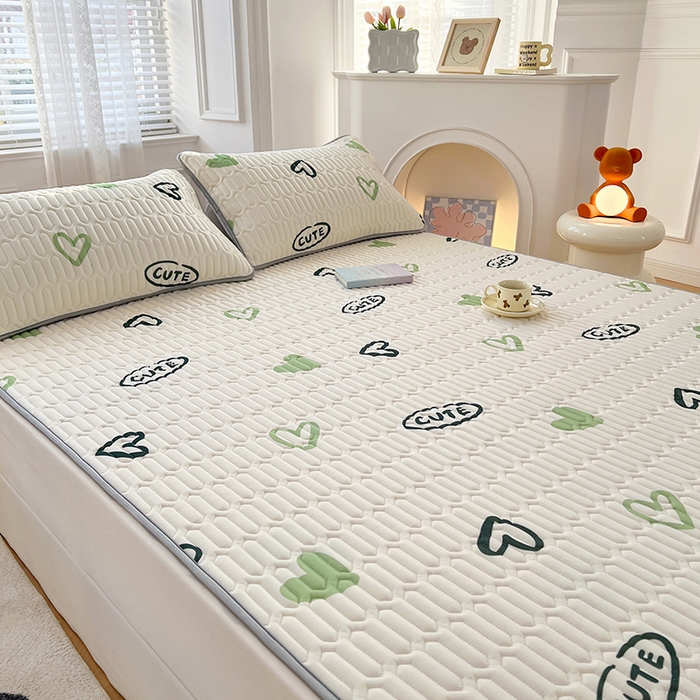 91家纺网 家纺一手货源 找家纺 福来临 2026新款印花凉感丝含胶凉席夏被三件套四件套 含胶凉席-幸运心