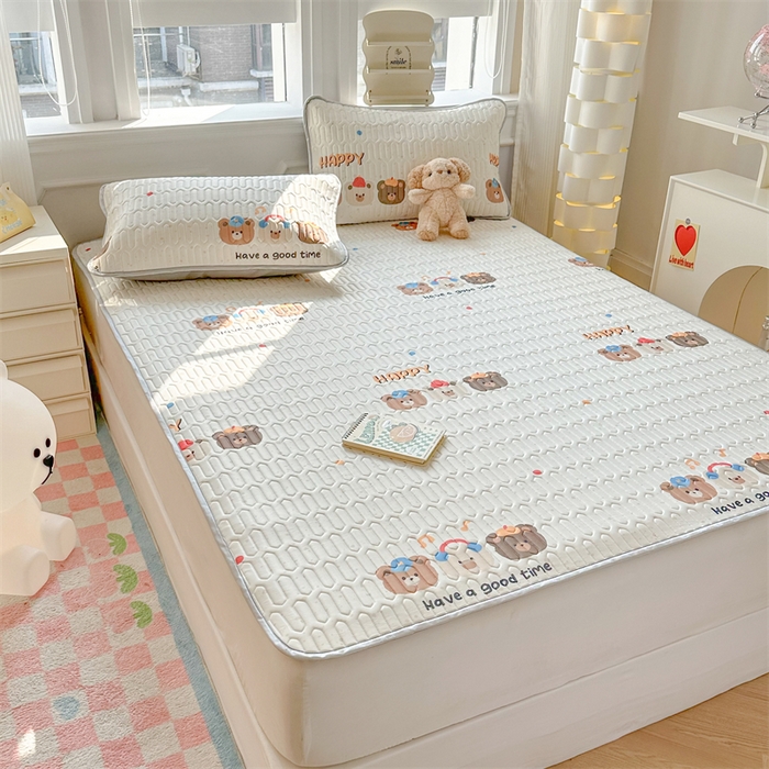 91家纺网 家纺一手货源 找家纺 慕尚家纺 2025新款凉感丝印花乳胶凉席 乐园伙伴