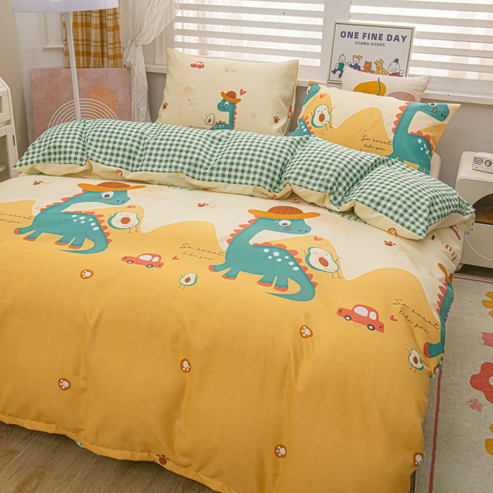 91家纺网 家纺一手货源 找家纺 莎臣豹 2025新款植物羊绒印花四件套 恐龙乐园