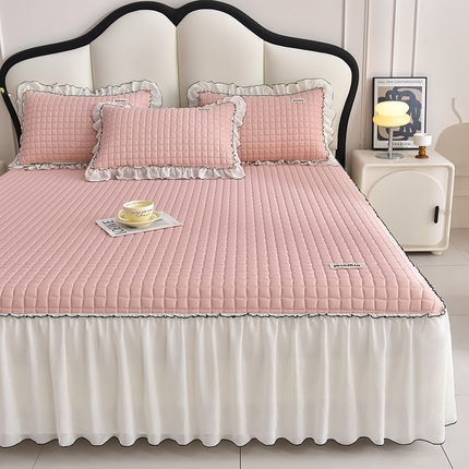 91家纺网 家纺一手货源 找家纺 小牛席业 2024新款凉感小冰块乳胶席床裙款 豆沙