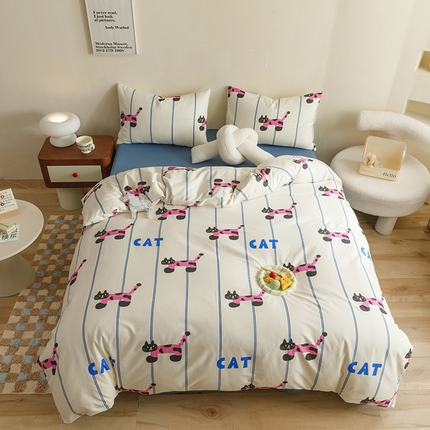 91家纺网 家纺一手货源 找家纺 （总）网客家纺 2024新款全棉条纹印花四件套