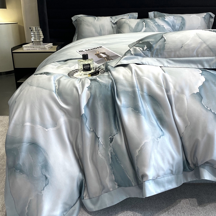 91家纺网 家纺一手货源 找家纺 （总）优悦生活馆 2024新款轻奢天丝印花宽边拼角四件套系列-漫漫格调