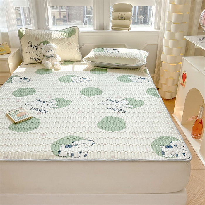 91家纺网 家纺一手货源 找家纺 慕尚家纺 2025新款凉感丝印花乳胶凉席 波点狗