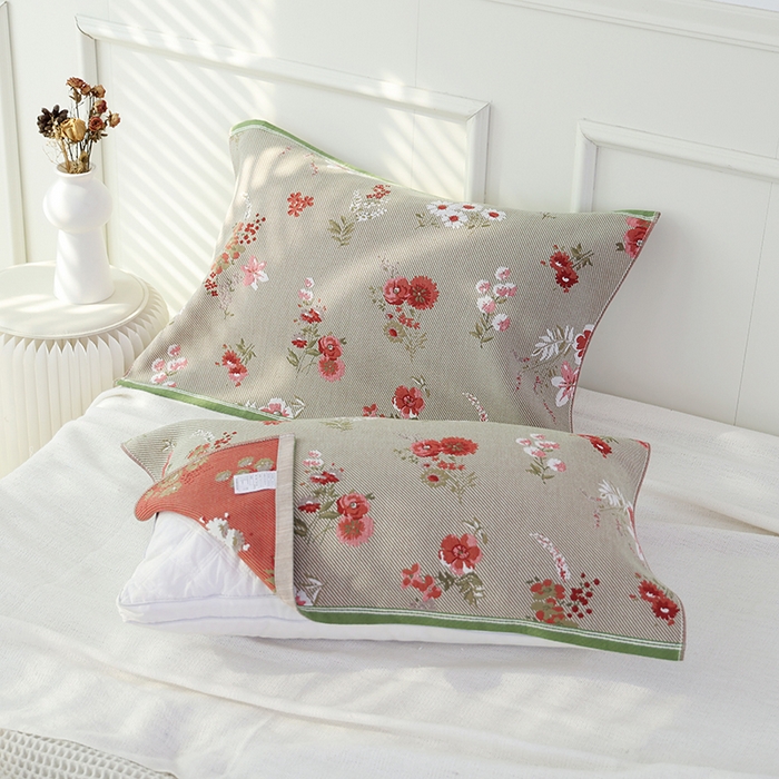 91家纺网 家纺一手货源 找家纺 朴尔毛巾被2024年新品全棉细纱编织纹AB版透气枕巾 立体花园52*78cm