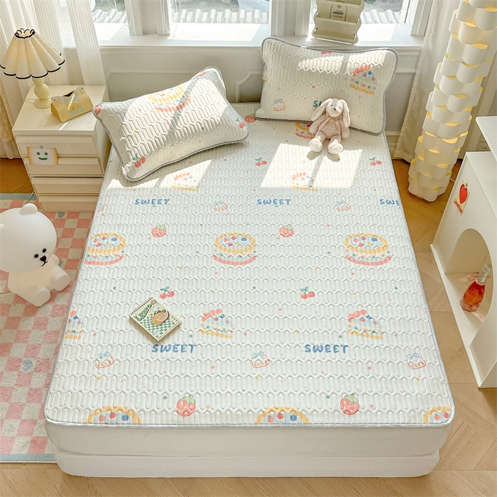 91家纺网 家纺一手货源 找家纺 慕尚家纺 2025新款凉感丝印花乳胶凉席 可口蛋糕