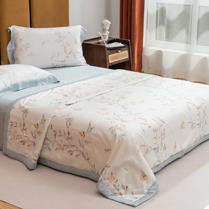 91家纺网 家纺一手货源 找家纺 黛舒家居 2024新款莱赛尔天丝大豆夏被四件套 叶璃