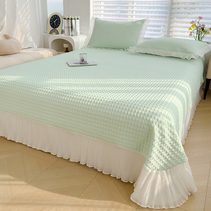 91家纺网 家纺一手货源 找家纺 冬然家纺 2024新款素色花边系列冰豆豆凉席  抹茶绿