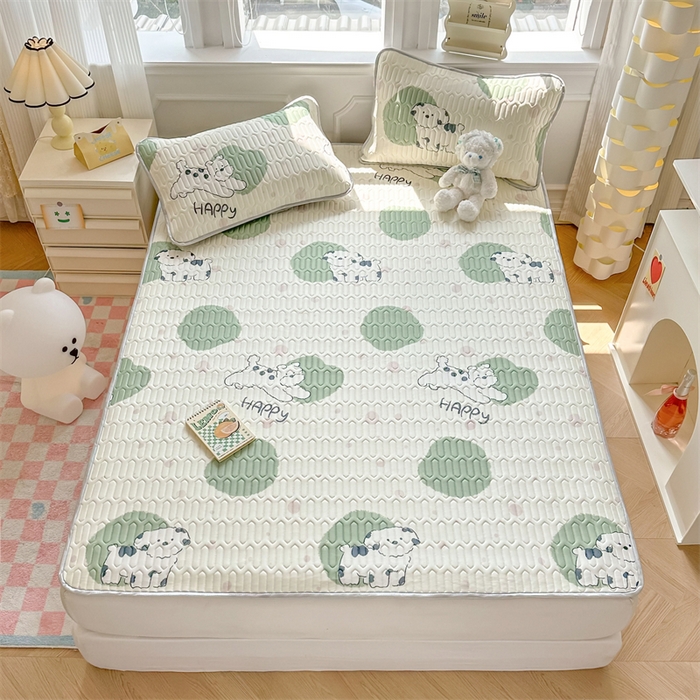 91家纺网 家纺一手货源 找家纺 慕尚家纺 2025新款凉感丝印花乳胶凉席 波点狗