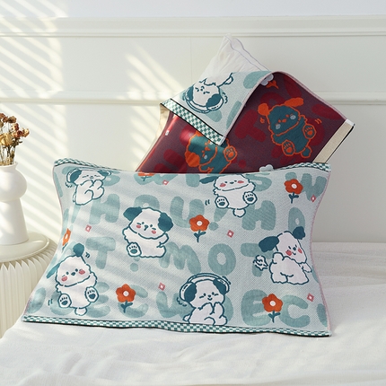 91家纺网 家纺一手货源 找家纺 朴尔毛巾被2024年新品全棉细纱编织纹AB版透气枕巾 比熊宝贝 52*78cm