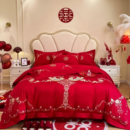 （总）苏源家居 2024新款大红床单喜庆刺绣婚庆结婚四件套