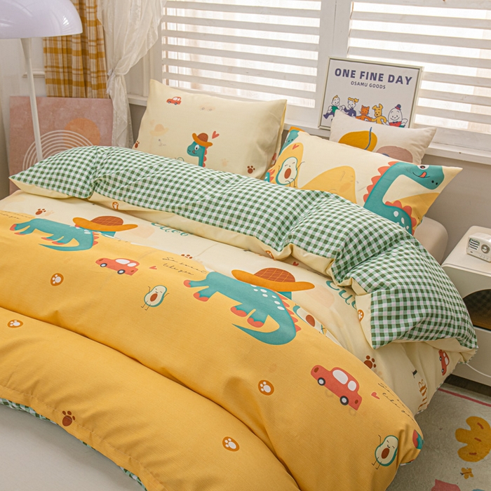 91家纺网 家纺一手货源 找家纺 莎臣豹 2025新款植物羊绒印花四件套 恐龙乐园