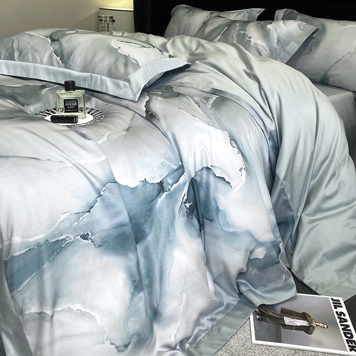 91家纺网 家纺一手货源 找家纺 优悦生活馆 2024新款轻奢天丝印花宽边拼角四件套系列-漫漫格调 漫漫格调-绿