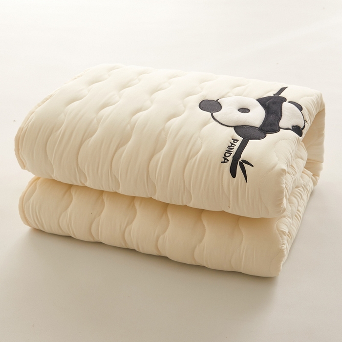 91家纺网 家纺一手货源 找家纺 LIFE.丽芙 2024新款素色刺绣大豆夹棉床笠-四季款-panda系列 panda-米色