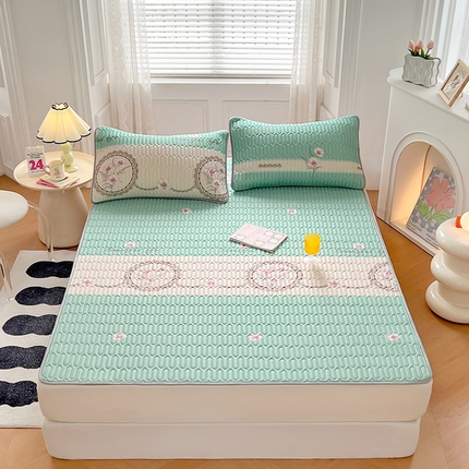 91家纺网 家纺一手货源 找家纺 福来临 2025新款印花凉感丝含胶凉席夏被三件套四件套 含胶凉席-晨光