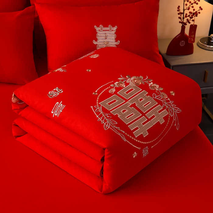 91家纺网 家纺一手货源 找家纺 美伦美 2024新款全棉婚庆刺绣手工订花被芯冬被春秋冬被夏被 喜嫁