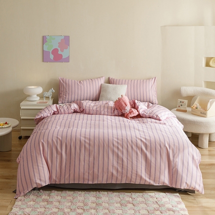 网客家纺 2024新款全棉条纹印花四件套 温柔