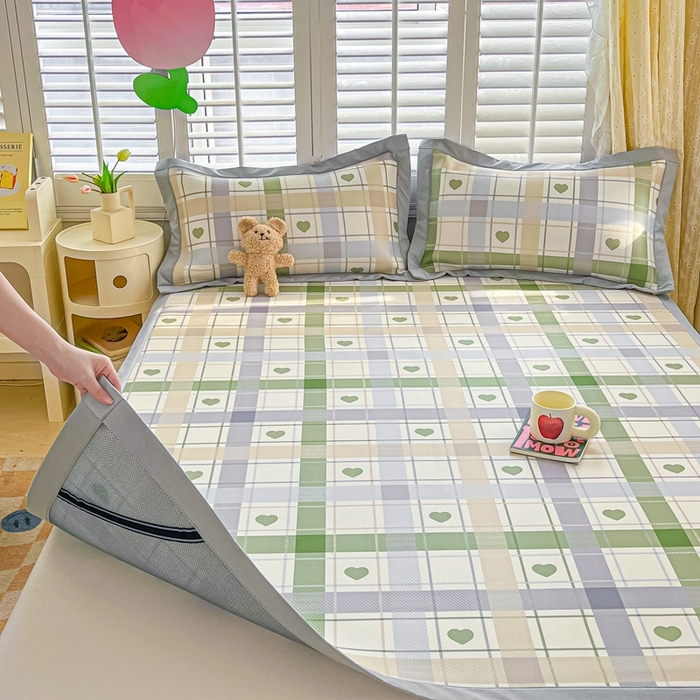 91家纺网 家纺一手货源 找家纺 星座-2025大斜纹复合冰丝凉席 爱心气泡绿