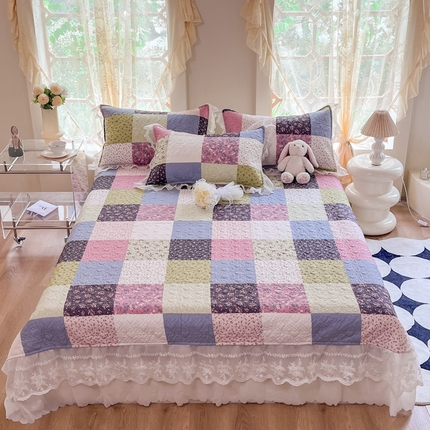 91家纺网 家纺一手货源 找家纺 添越 2024新款雪纺蕾丝款纯棉床盖四件套-百福格