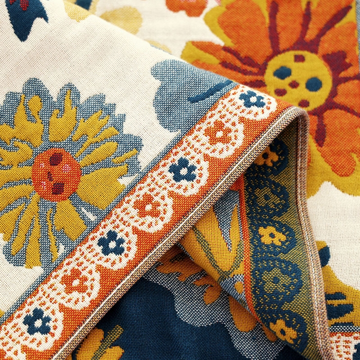 91家纺网 家纺一手货源 找家纺 朴尔毛巾被2024新款彩棉国潮风全棉六层纱布枕巾 繁花朵朵-枕巾52*78cm