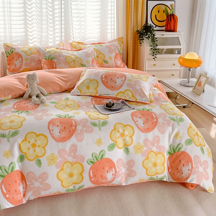 91家纺网 家纺一手货源 找家纺 美宜家 2025新款植物羊绒加厚斜纹磨毛单被套 草莓物语