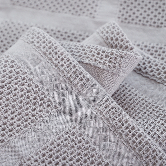 91家纺网 家纺一手货源 找家纺 朴尔毛巾被2024年新品全棉质朴方格风立体华夫格透气纱布枕巾 方格华夫格-灰枕巾50*80cm