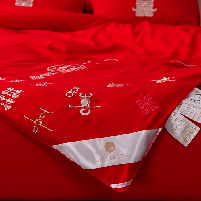 91家纺网 家纺一手货源 找家纺 美伦美 20242024新款全棉婚庆刺绣手工订花被芯冬被春秋冬被夏被 双喜临门