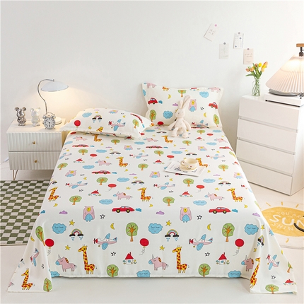 金泰莱 2025新款印花竹纤维凉席三件套软凉席竹席盖毯子 动物乐园-米