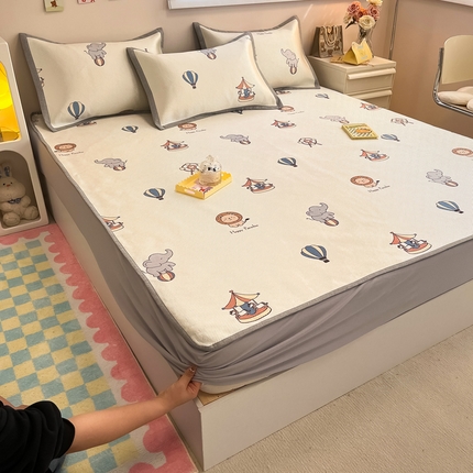 91家纺网 家纺一手货源 找家纺 （总）懒猫家纺 2024新款600D数码印花冰藤凉席-床笠款