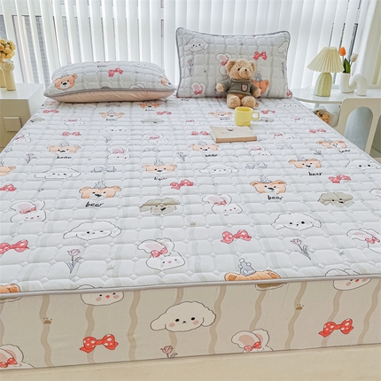 91家纺网 家纺一手货源 找家纺 恒尚居 2024新款小清新印花水洗棉大豆夹棉床笠 萌宠乐园