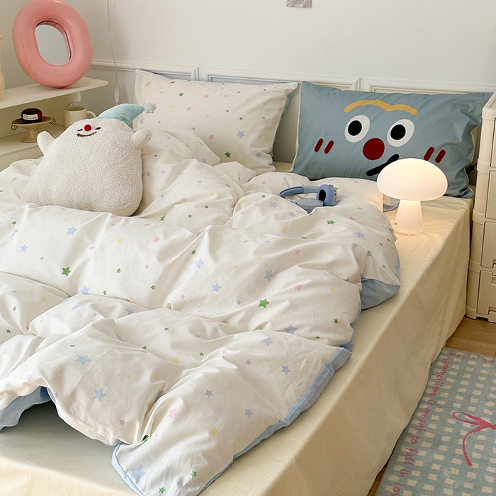 91家纺网 家纺一手货源 找家纺 昔可家纺 2024新款创意枕套全棉波点印花四件套 奶味星星