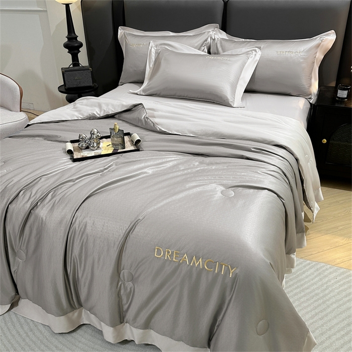 91家纺网 家纺一手货源 找家纺 古吉梦 2024新款水洗真丝提花夏被--迪梦 中灰+山灰