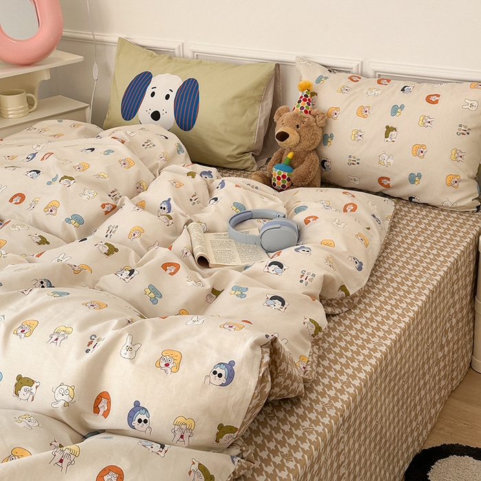 91家纺网 家纺一手货源 找家纺 昔可家纺 2024新款创意枕套全棉波点印花四件套 小小表情包