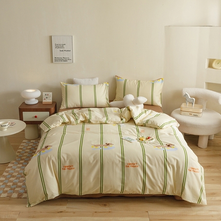 网客家纺 2024新款全棉条纹印花四件套 崽崽