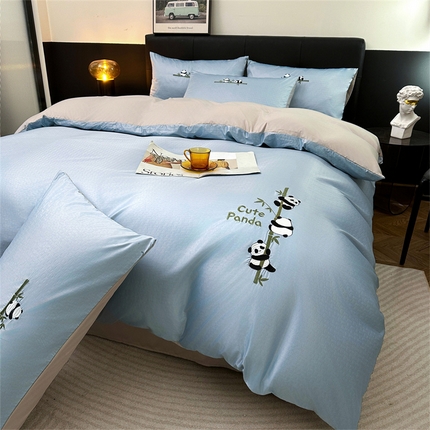 91家纺网 家纺一手货源 找家纺 （总）古吉梦 2024新款水洗真丝提花四件套--熊猫