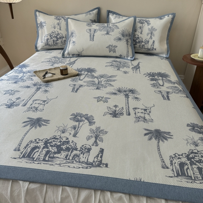 91家纺网 家纺一手货源 找家纺 懒猫家纺 2024新款600D数码印花冰藤凉席-床单款 绿野仙踪