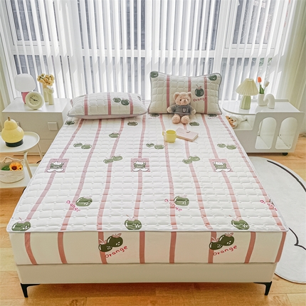 91家纺网 家纺一手货源 找家纺 恒尚居 2024新款小清新印花水洗棉大豆夹棉床笠 桔子兔