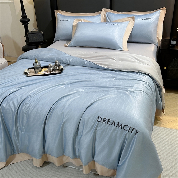 91家纺网 家纺一手货源 找家纺 古吉梦 2024新款水洗真丝提花夏被--迪梦 海青+山灰