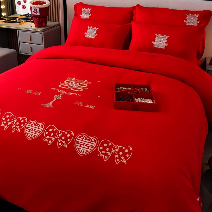 91家纺网 家纺一手货源 找家纺 美伦美 2024新款全棉婚庆刺绣手工订花被芯冬被春秋冬被夏被 喜结连理