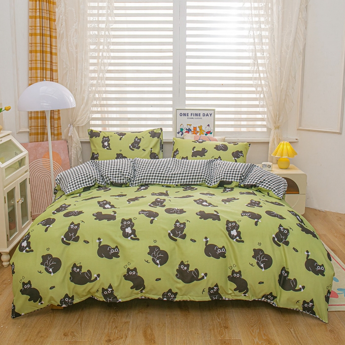 91家纺网 家纺一手货源 找家纺 莎臣豹 2025新款植物羊绒印花四件套 淘气小猫