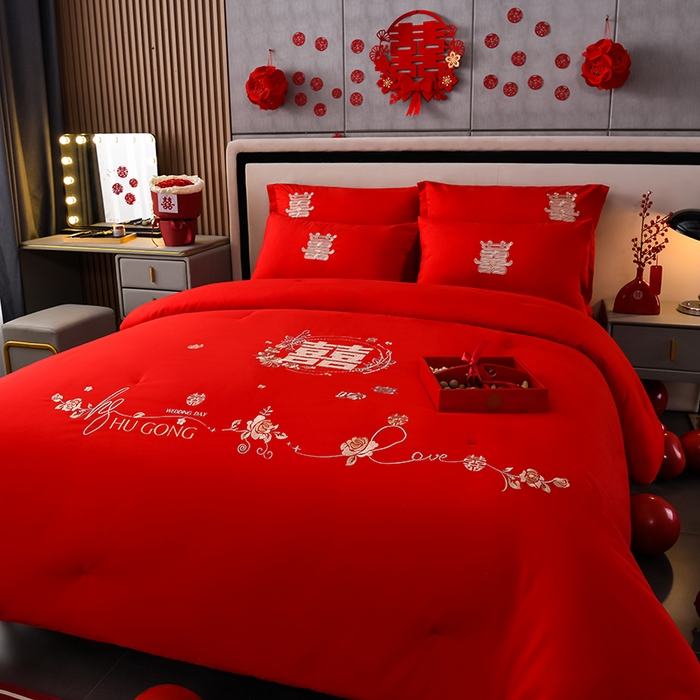 91家纺网 家纺一手货源 找家纺 美伦美 2024新款全棉婚庆刺绣手工订花被芯冬被春秋冬被夏被 喜嫁