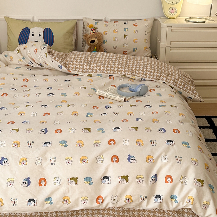 91家纺网 家纺一手货源 找家纺 昔可家纺 2024新款创意枕套全棉波点印花四件套 小小表情包